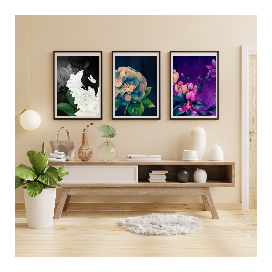 Modern Black Ink Butterfly Flowers Digital Art, Set of 6, Contemporary Wall Art, Printable Download