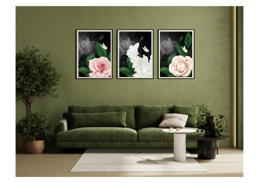 Modern Black Ink Butterfly Flowers Digital Art, Set of 6, Contemporary Wall Art, Printable Download