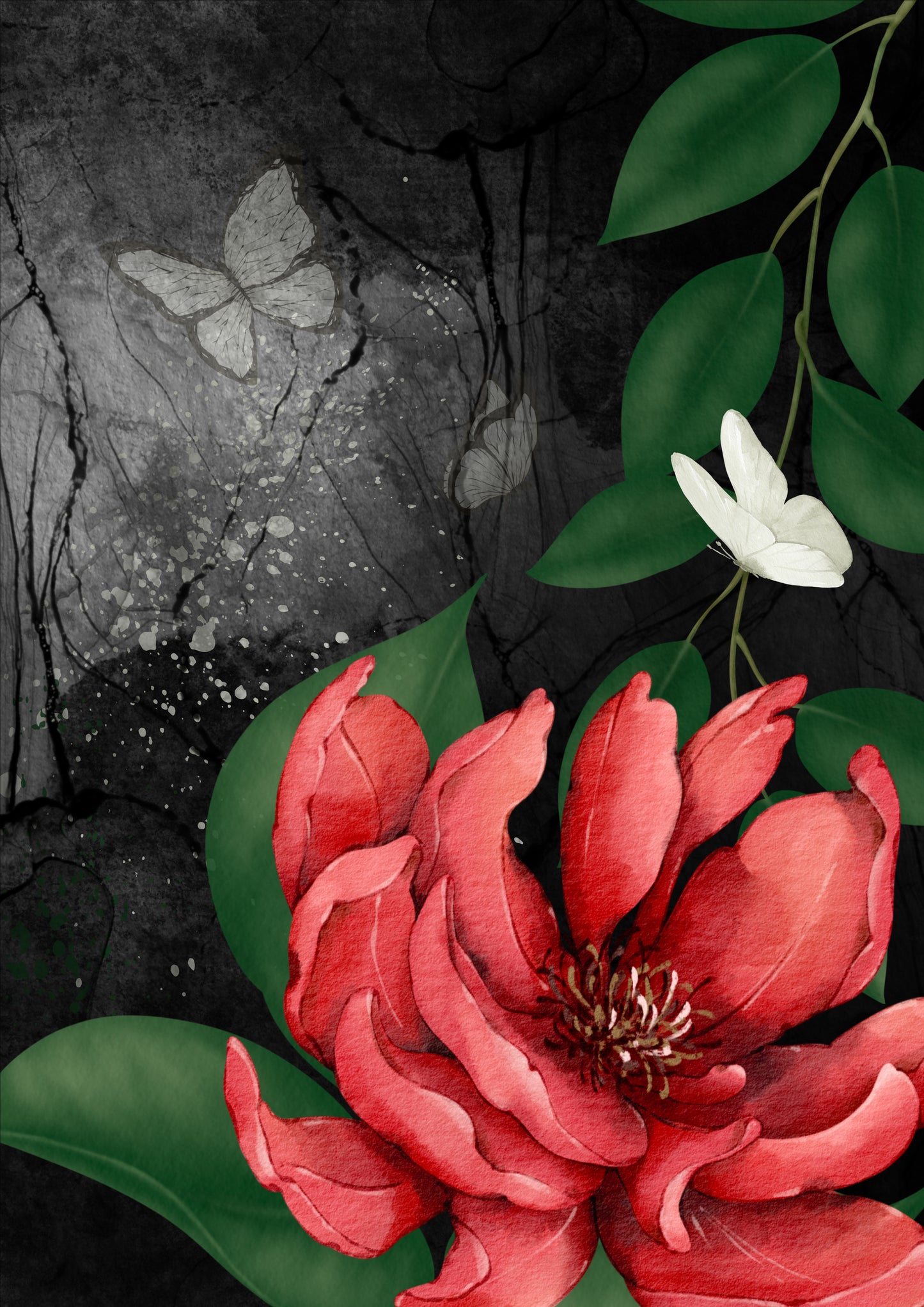 Modern Black Ink Butterfly Flowers Digital Art, Set of 6, Contemporary Wall Art, Printable Download