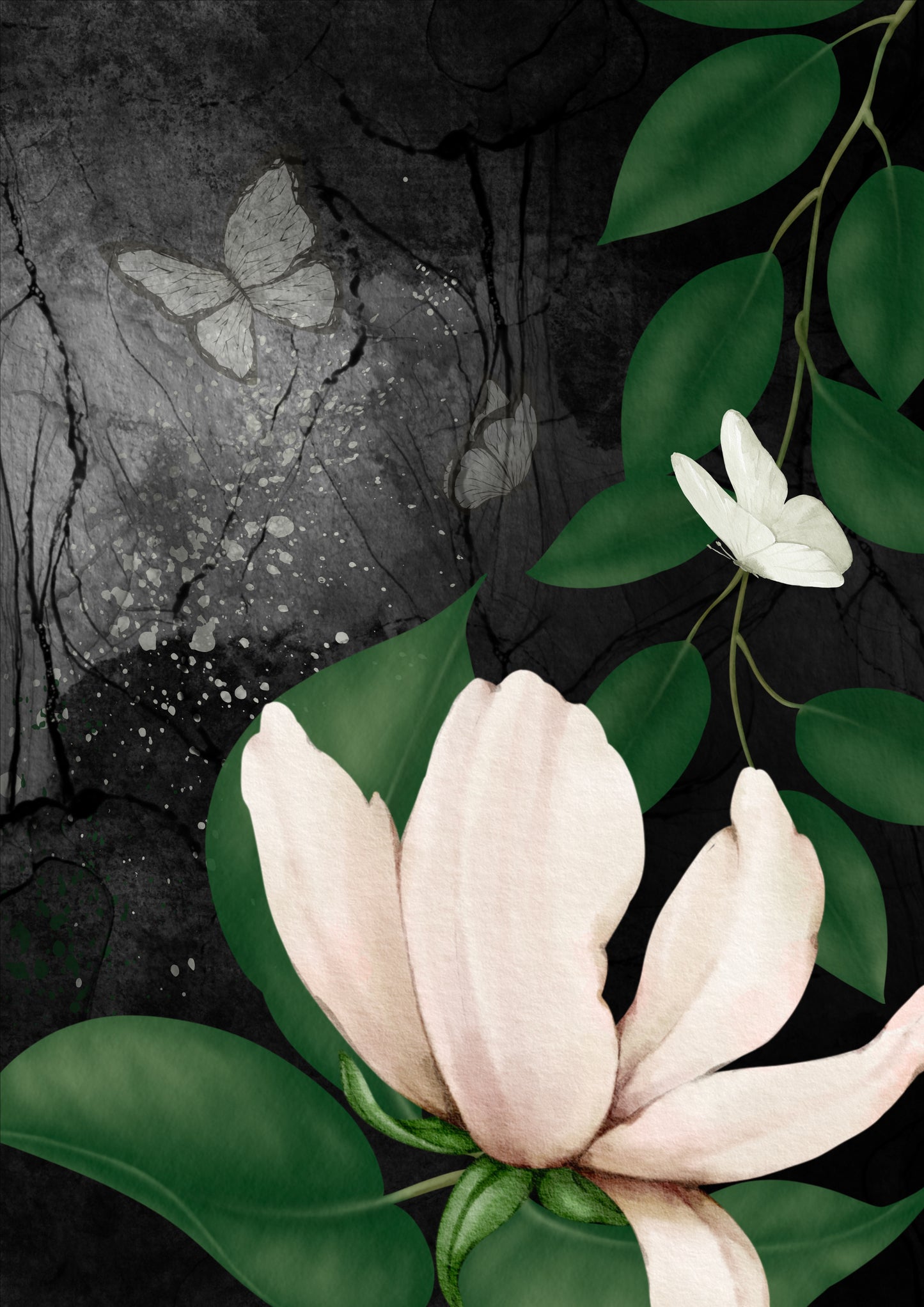 Modern Black Ink Butterfly Flowers Digital Art, Set of 6, Contemporary Wall Art, Printable Download